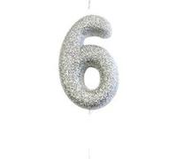 bougie argent pailletté chiffre 6 - creative party ahc40/6 Gris G