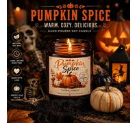 Bougie artisanale en cire de soja à la citrouille épicée, pot marron à feuilles d'automne, bougie parfumée pour décoration intérieure chaleureuse, bougie à la citrouille épicée avec imprimé vintage de