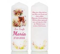 Bougie baptême personnalisée avec nom comme décoration de table décoration de table baptême comme cadeau personnalisé adorable bougie animaux cerf faon forêt durée de combustion 35 heures Ø 6,8 x
