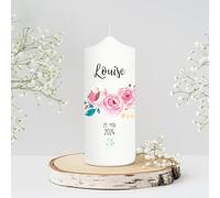Bougie Baptême personnalisée Fille - Cierge Baptême avec prénom et date - Cierge de parrainage - Bougie imprimée - Cadeau parrain marraine - 18 x 7 cm