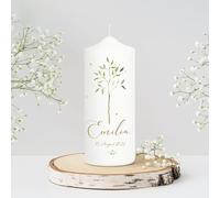 Bougie Baptême personnalisée Fille Garçon motif Arbre de vie - Cierge Baptême avec prénom et date - Cierge de parrainage - Bougie imprimée - Cadeau parrain marraine - 18 x 7 cm