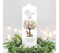 Bougie Baptême personnalisée Fille Garçon motif Arbre, Faon et Lapin - Cierge Baptême avec prénom, date et message - Bougie imprimée - cierge personnalisé - 25 x 7 cm