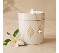 Bougie bijou avec collier fleur blanche nacrée & cristal