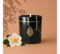 Bougie-bijou avec collier perles noires & cristal