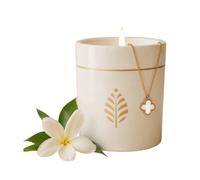 BOUGIE-BIJOU | Collier Pierre Naturelle Nacrée | Cadeau Femme | Monoï | Bougie parfumée 470g fabriquée en France, bijou avec cristal caché dans la cire, coffret prêt à offrir, Noël, fête des mères