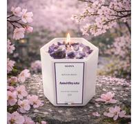 Bougie bijou pierres améthyste - parfum fleur de cerisier