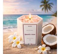 Bougie bijou pierres quartz rose - parfum monoï des îles