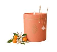 BOUGIE-BIJOU Terra Cotta Fleur d'Oranger | Collier « Fleur » Pierre Naturelle Rose & Cristal Premium | Bougie Parfumée Prête à Offrir | Cadeau Femme | Fabrication Française | 470g | Les Merveilleuses