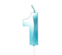 Bougie bleue en forme de chiffre 1 pour gâteau d'anniversaire, bougie de 1er anniversaire bleue pour gâteau, 1er anniversaire - Décoration de gâteau pour garçons de 1 an - Bleu