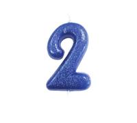 BOUGIE CHIFFRE 2 ANNIVERSAIRE 7CM PAILLETÉ BLEU