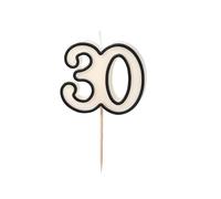 Bougie chiffre 30 noir blanc crème - Bougie d'anniversaire élégante pour 30e anniversaire, bougie 30 ans pour gâteaux, gâteaux, cupcakes et anniversaire de mariage, hommes et femmes