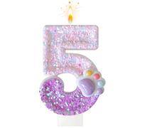 Bougie Chiffre 5 Anniversaire - Bougie Rose Pailletée Avec Motif Patte de Chat et Chien Pour, Deco Gateau sur le Thème des Animaux, Convient pour les événements de fête, Les Décorations d'anniversaire