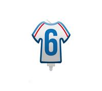 BOUGIE CHIFFRE 6 MAILLOT FRANCE FOOTBALL 8CM Blanc