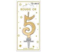 Bougie chiffre - BMCOR - 5 - doré or métallique - 3.5 cm x 10 cm - paraffine