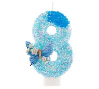 Bougie Chiffre d'Anniversaire à Paillettes Bleu avec Papillon et Fleur, Décoration Gâteau Enfant Fête d'Anniversaire, Bougie Numéro 8 pour Cupcake, Baby Shower, Déco Gateau