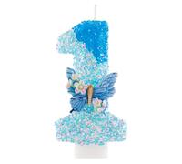 Bougie Chiffre d'Anniversaire à Paillettes Bleu avec Papillon et Fleur, Décoration Gâteau Enfant Fête d'Anniversaire, Bougie Numéro 1 pour Cupcake, Baby Shower, Déco Gateau