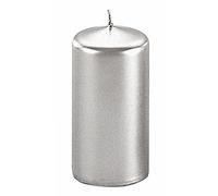 Bougie Cylindrique Nacrée Argent, 12 cm Hauteur, 6 cm Diamètre, 20 Heures de Combustion (Argent)
