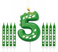Bougie d’Anniversaire Dinosaure Numéro 5, Bougie Chiffre pour Gâteau avec 8 Bougies Longues Minces, 6,8 cm, Décoration de Gâteau pour Fête Enfant Thème Dinosaure