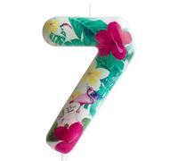 Bougie d'anniversaire 7e anniversaire Flamant rose Bougie numéro 7 Décoration de gâteau en forme de flamant rose Fournitures de fête d'anniversaire Fleurs tropicales hawaïennes blanches pour la fête