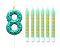 Bougie d'Anniversaire Chiffres 8 Pixel Vert pour Gâteau,Bougies anniversaire sur le thème du TNT,Vert Pixelisée Bougies d'anniversaire,Décoration Fête Style Rétro,Fournitures Fête Anniversaire