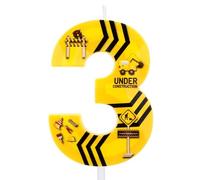 Bougie d'Anniversaire de Construction, Rayures Noires Bougie Numérotée pour Gâteau d'Anniversaire Thème Construction Jaune Décoration Gâteau pour Garçons et Filles (Numéro 3)