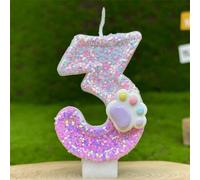 Bougie d'anniversaire décorative avec motif de patte de chat/chien rose dégradé étincelant, numéro pour gâteau. Pour la fête du 1er anniversaire, cadeau d'anniversaire. Décoration créative DIY d'ambia