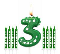 Bougie D'anniversaire Dinosaure Numéro 3, 1 Bougie Numérotée pour Gâteau et 8 Bougies Minces Longues, 6.8cm/2.68in, Décoration de Gâteau Thème Dinosaure