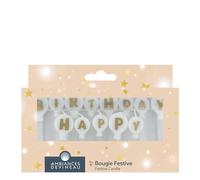 Bougie d'anniversaire dorée sur pic en forme de ballon, boîte festive pour gâteau d'anniversaire, format boîte, 40 g, ambiance dorée et joyeuse - Lot de 3