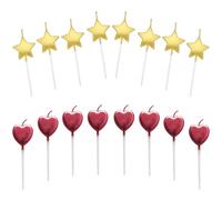 Bougie d'Anniversaire en Cœur, 16 PCS Bougies en Forme d'Étoile Métalliques Décoration Festive pour Enfants et Adultes Idéales pour Fête d'Anniversaire et Mariage Or et Rouge