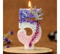 Bougie d'anniversaire numérique, bougie de gâteau couronne, décorations de gâteau pailletées violettes et roses pour la célébration d'anniversaire ABS