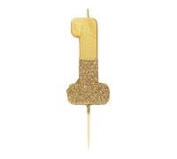 Bougie d'anniversaire numéro 1 dorée avec paillettes | Décoration de gâteau de qualité supérieure | Jolie, scintillante pour enfants, adultes, 1ère, 18e, 21e fête, anniversaire, âge jalon