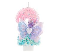 Bougie d'anniversaire numéro 2 scintillante avec papillon,3.35 inch bougie à paillettes rose et violet pour gâteau, décoration pour 2ème anniversaire, fête de fille, baby shower, anniversaire enfant