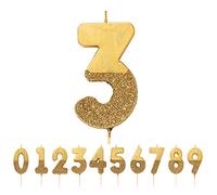 Bougie d'anniversaire numéro 3 dorée avec paillettes | Décoration de gâteau de qualité supérieure | Jolie, scintillante pour enfants, adultes, 3e, 13e, 30e fête, anniversaire, âge jalon