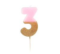 Bougie d'anniversaire numéro 3 rose avec paillettes dorées | Décoration de gâteau de qualité supérieure | Jolie, scintillante pour enfants, adultes, 3e, 13e, 30e fête, anniversaire, âge jalon