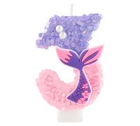 Bougie d'anniversaire numéro 3 scintillante avec queue de sirène, bougie à paillettes rose et violet pour gâteau, décoration pour 3ème anniversaire, fête sur le thème de la sirène pour fille
