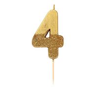 Bougie d'anniversaire numéro 4 dorée avec paillettes | Décoration de gâteau de qualité supérieure | Jolie, scintillante pour enfants, adultes, 4e, 40e fête, anniversaire, âge jalon