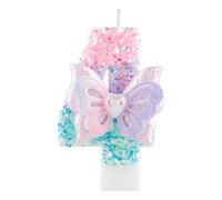 Bougie d'anniversaire numéro 4 scintillante avec papillon,3.35 inch bougie à paillettes rose et violet pour gâteau, décoration pour 4ème anniversaire, fête de fille, baby shower, anniversaire enfant