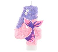 Bougie d'anniversaire numéro 4 scintillante avec queue de sirène, bougie à paillettes rose et violet pour gâteau, décoration pour 4ème anniversaire, fête sur le thème de la sirène pour fille