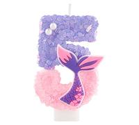 Bougie d'anniversaire numéro 5 scintillante avec queue de sirène, bougie à paillettes rose et violet pour gâteau, décoration pour 5ème anniversaire, fête sur le thème de la sirène pour fille