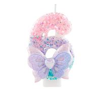 Bougie d'anniversaire numéro 6 scintillante avec papillon,3.35 inch bougie à paillettes rose et violet pour gâteau, décoration pour 6ème anniversaire, fête de fille, baby shower, anniversaire enfant
