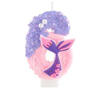 Bougie d'anniversaire numéro 6 scintillante avec queue de sirène, bougie à paillettes rose et violet pour gâteau, décoration pour 6ème anniversaire, fête sur le thème de la sirène pour fille