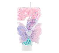 Bougie d'anniversaire numéro 7 scintillante avec papillon,3.35 inch bougie à paillettes rose et violet pour gâteau, décoration pour 7ème anniversaire, fête de fille, baby shower, anniversaire enfant