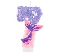 Bougie d'anniversaire numéro 7 scintillante avec queue de sirène, bougie à paillettes rose et violet pour gâteau, décoration pour 7ème anniversaire, fête sur le thème de la sirène pour fille
