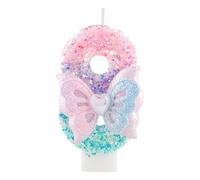 Bougie d'anniversaire numéro 8 scintillante avec papillon,3.35 inch bougie à paillettes rose et violet pour gâteau, décoration pour 8ème anniversaire, fête de fille, baby shower, anniversaire enfant