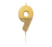 Bougie d'anniversaire numéro 9 dorée avec paillettes | Décoration de gâteau de qualité supérieure | Jolie, scintillante pour enfants, adultes, 9e, 19e fête, anniversaire, âge jalon