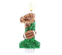 Bougie d'Anniversaire Numéro Thème Football, Figurine de Gâteau Pailletée Marron et Verte Thème Rugby pour Fête d'Anniversaire Sportive (Numéro 1)