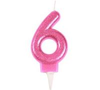 Bougie d'Anniversaire Paillette Chiffre 6 7cm Rose Rose G