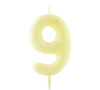 Bougie d'anniversaire pour 9e anniversaire - Bougie numéro 9 en or avec paillettes jaunes - Décoration lumineuse pour gâteau - Bougie d'anniversaire pour filles, garçons, femmes - Fournitures de fête