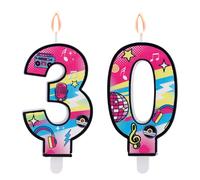 Bougie D'anniversaire Rétro Colorée en Forme de Chiffre 30, Décoration de Gâteau Disco Néon Vintage pour une Fête à Thème Années 70, 80 et 90 Articles Fête D'anniversaire Rock Rétro