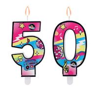 Bougie D'anniversaire Rétro Colorée en Forme de Chiffre 50, Décoration de Gâteau Disco Néon Vintage pour une Fête à Thème Années 70, 80 et 90 Articles Fête D'anniversaire Rock Rétro